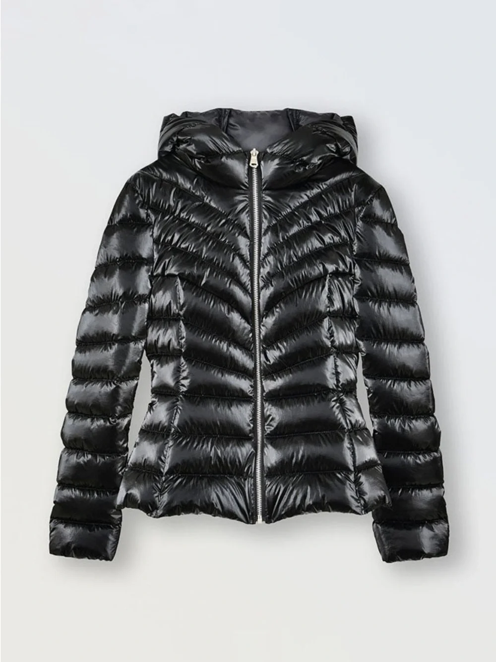 NEW Molly Bracken Girls Short Iridescent Down Jacket Black Size 8 Zipper Pockets